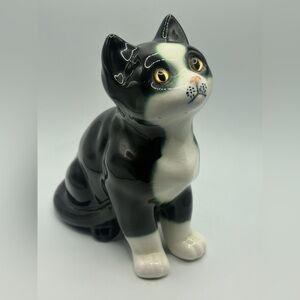 Enesco Vintage Hand Painted Ceramic Glass Eyed Cat Figure Collectible Decor